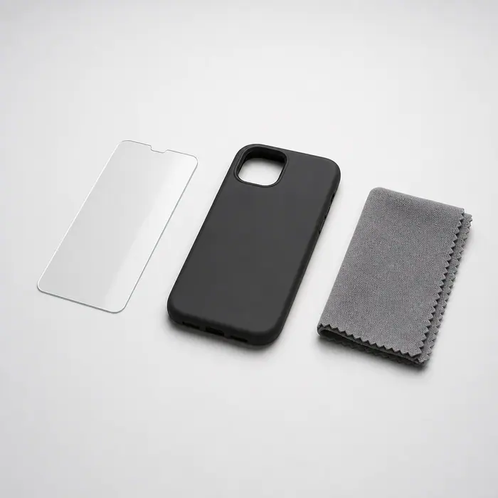 A group of mobile accessories laid out together